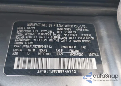 2021 Nissan Rogue Sport S Awd Xtronic Cvt из США, поврежденный, VIN JN1BJ1AW7MW445713